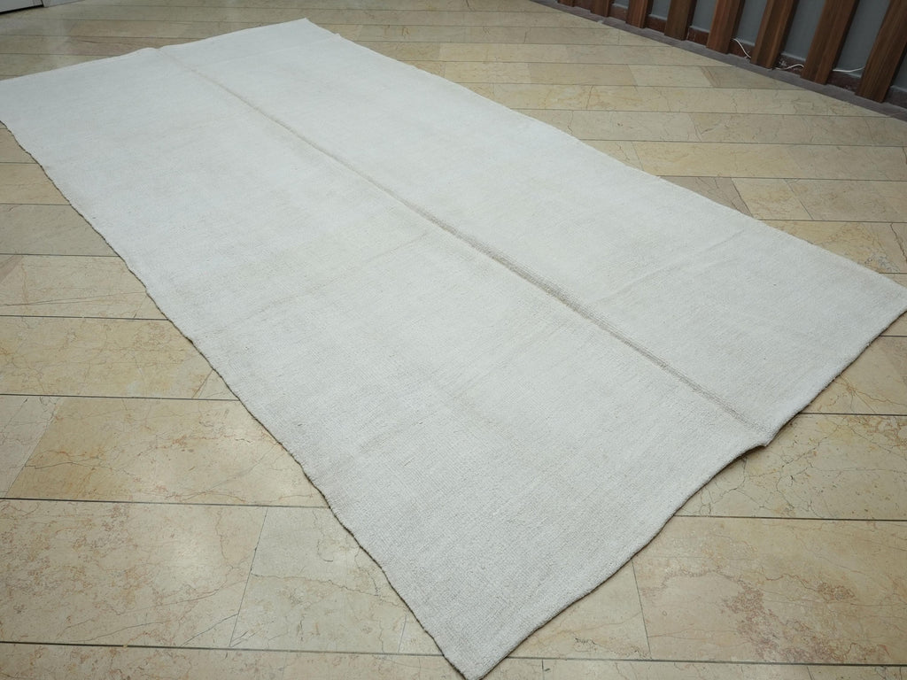 Minimalist Off White Hemp Kilim Rug: 5.8"x11.6" Turkish Flat Woven Rugs