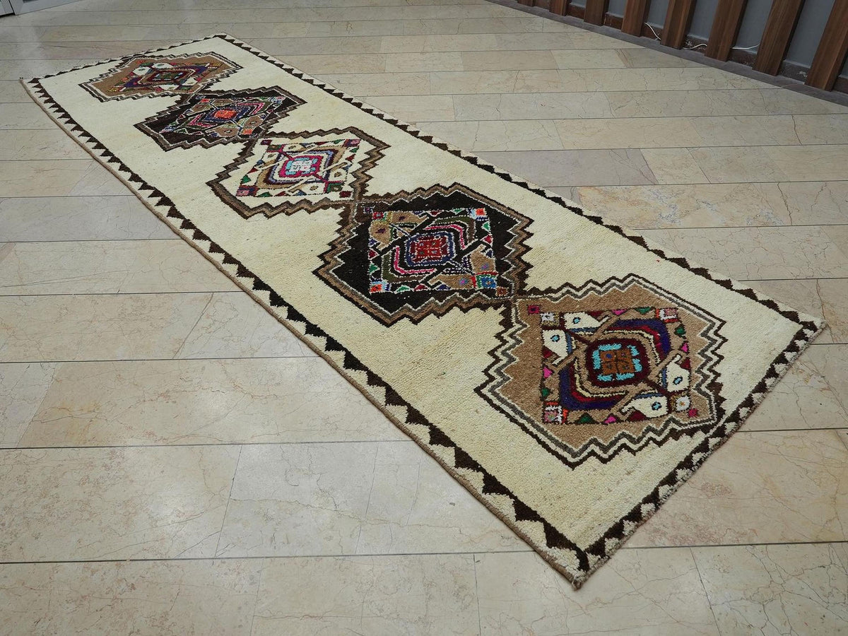 Vintage Turkish Wool Rug Runner: 4x12 Mid-Century Modern Home Hallway Decor Rugs
