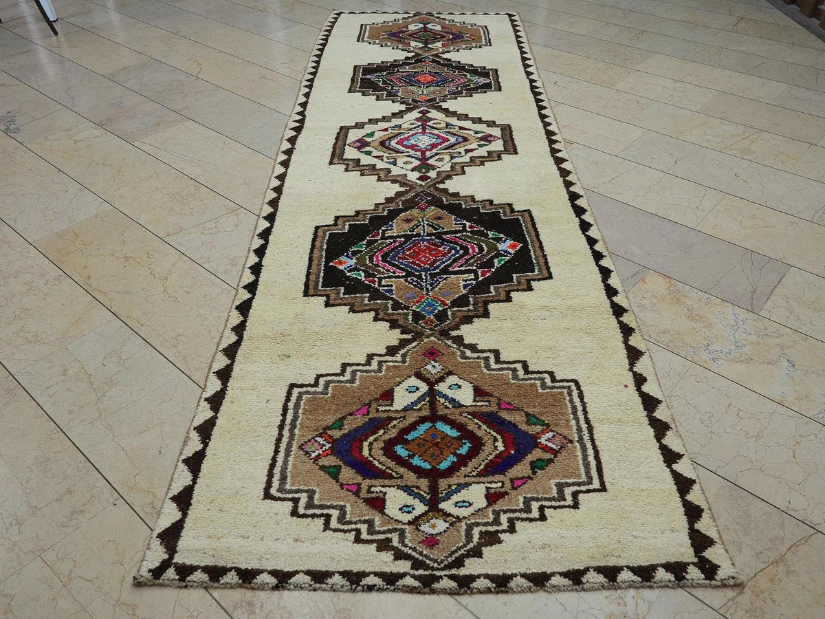Vintage Turkish Wool Rug Runner: 4x12 Mid-Century Modern Home Hallway Decor Rugs