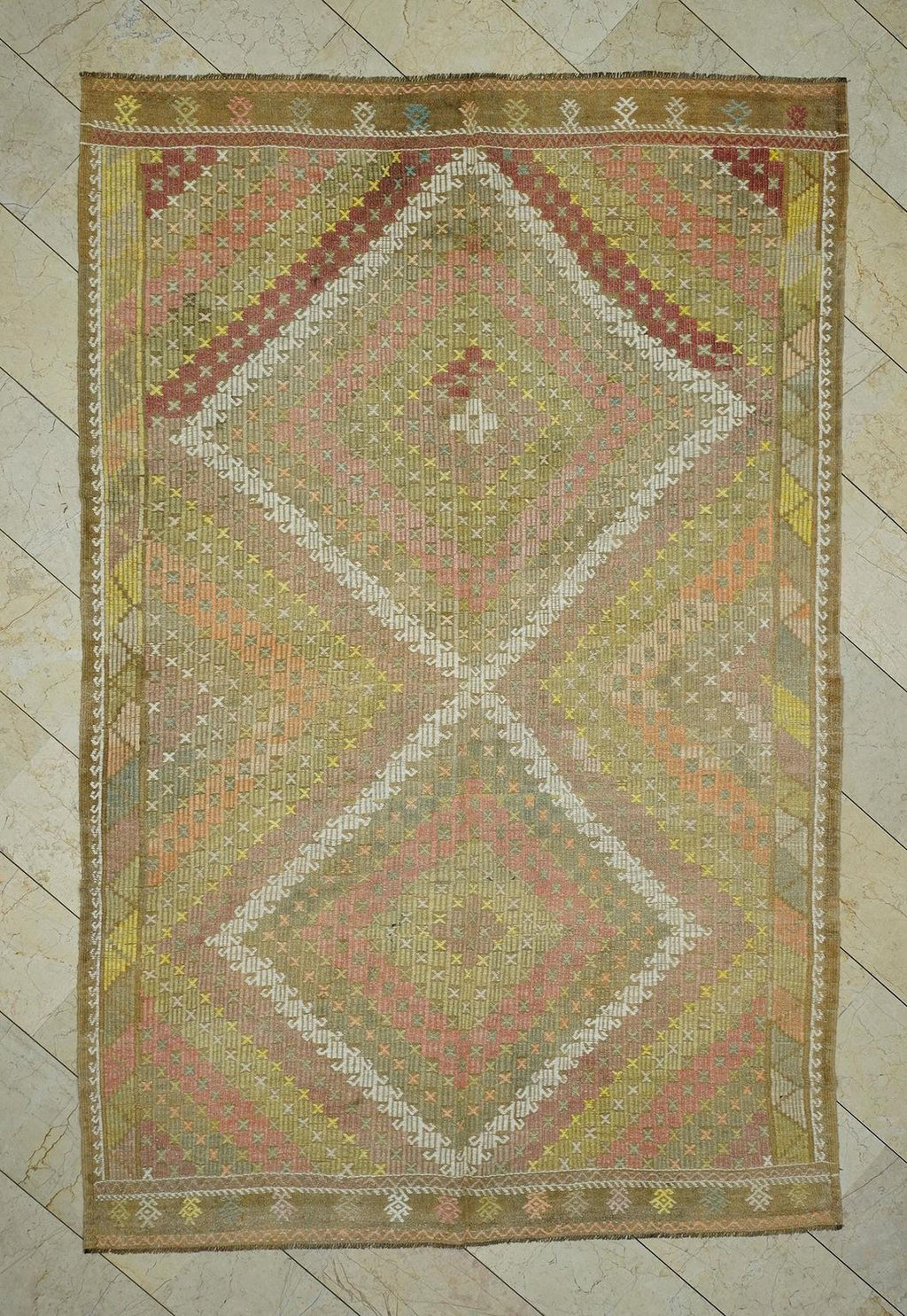 Vintage Turkish Kilim Rug: Coffee Brown Embroidered Wool, Mid-Century Home Rugs, 6.4x9.8 ft.