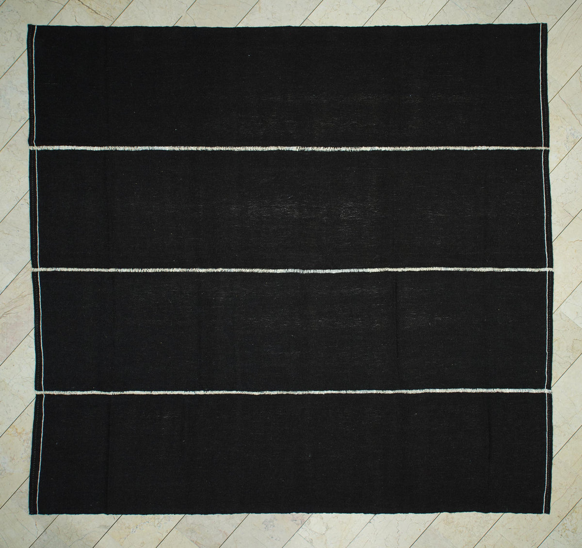 Dark Brown Goat Hair Kilim Rug: 10x11 Square, Turkish Nomadic Flat Woven Tent Rugs.