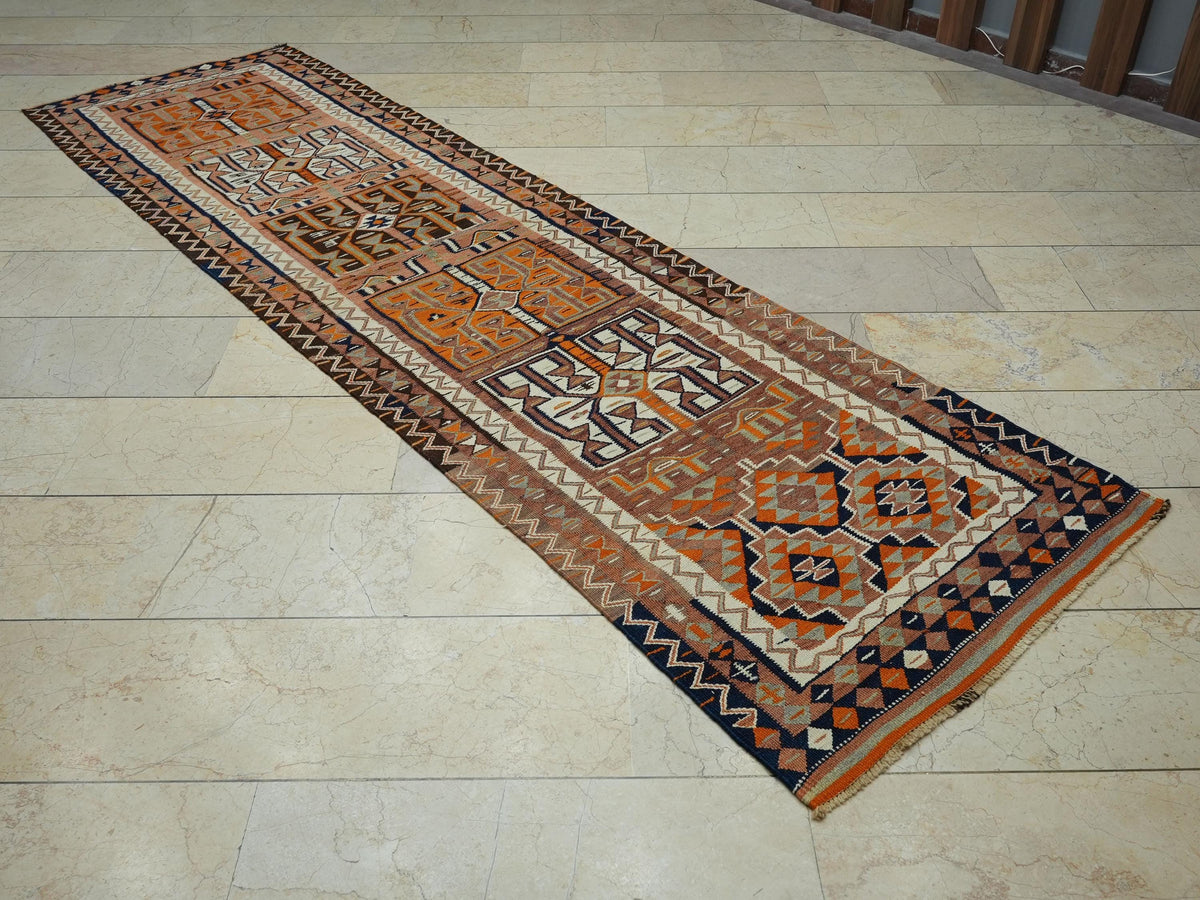 Old Turkish Kilim Rug Runner: 3x10.6 Feet,Soft Color Antique Handmade Area Rugs