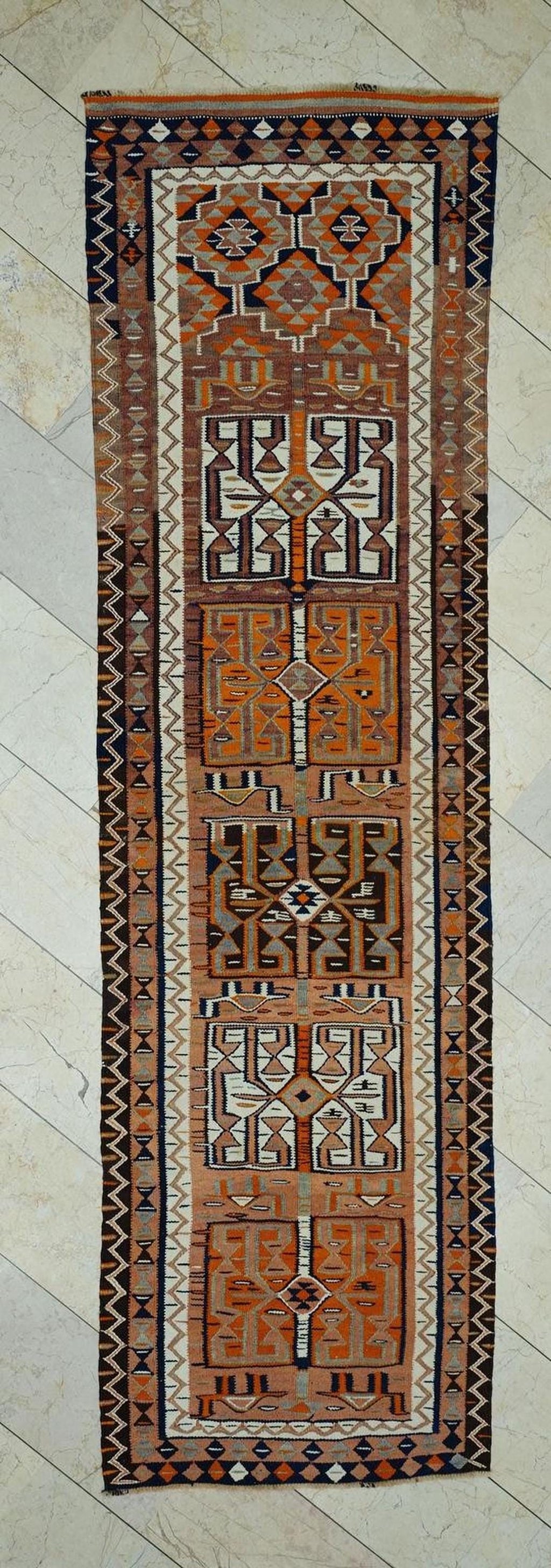 Old Turkish Kilim Rug Runner: 3x10.6 Feet,Soft Color Antique Handmade Area Rugs