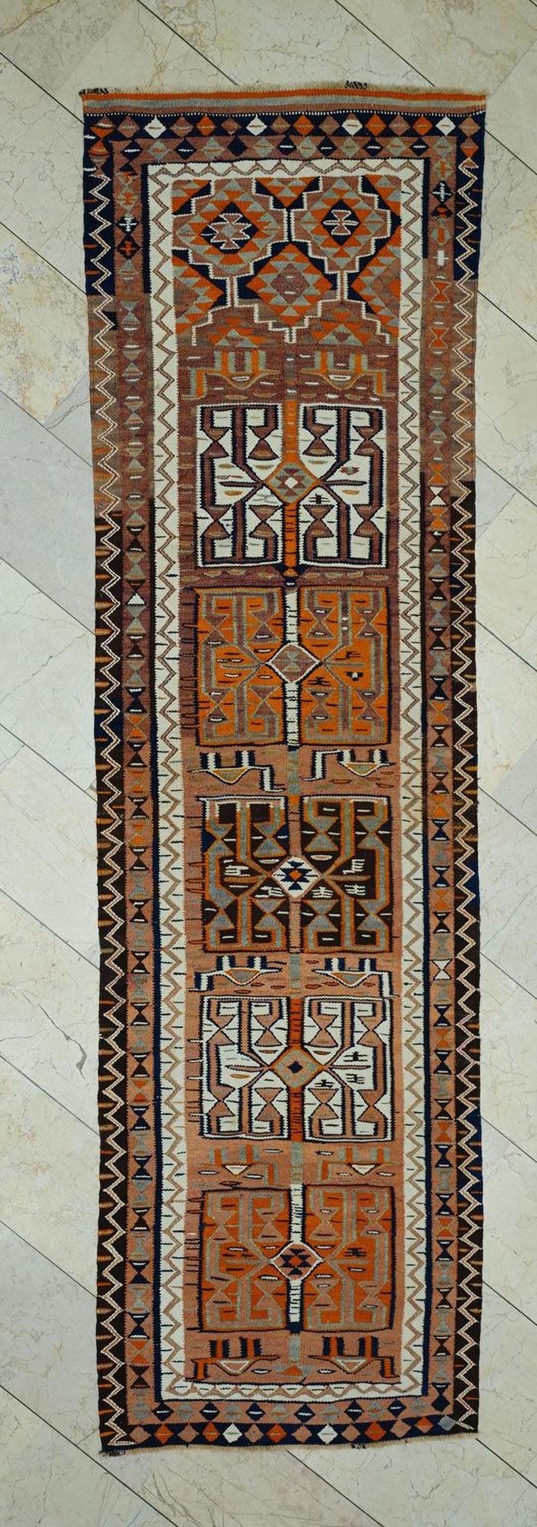 Old Turkish Kilim Rug Runner: 3x10.6 Feet,Soft Color Antique Handmade Area Rugs
