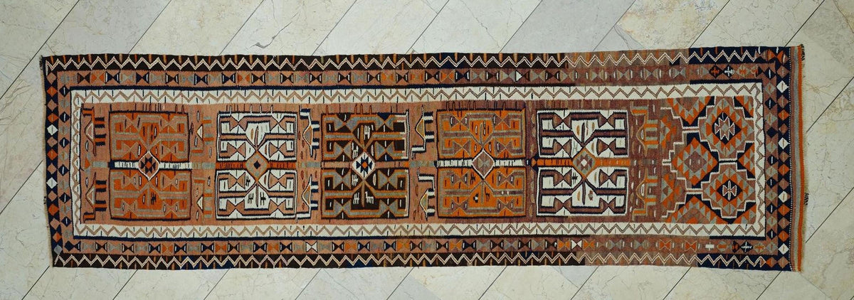 Old Turkish Kilim Rug Runner: 3x10.6 Feet,Soft Color Antique Handmade Area Rugs