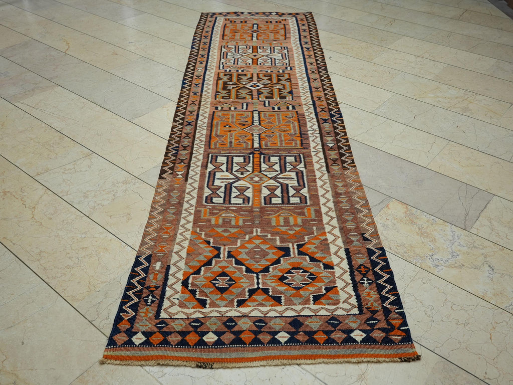 Old Turkish Kilim Rug Runner: 3x10.6 Feet,Soft Color Antique Handmade Area Rugs