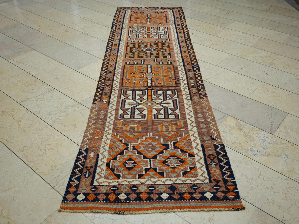 Old Turkish Kilim Rug Runner: 3x10.6 Feet,Soft Color Antique Handmade Area Rugs