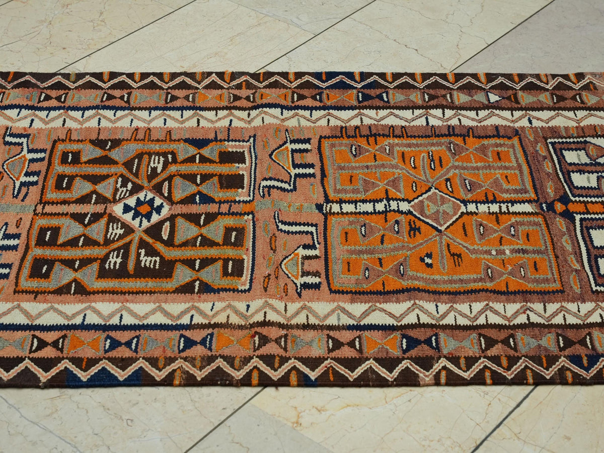 Old Turkish Kilim Rug Runner: 3x10.6 Feet,Soft Color Antique Handmade Area Rugs