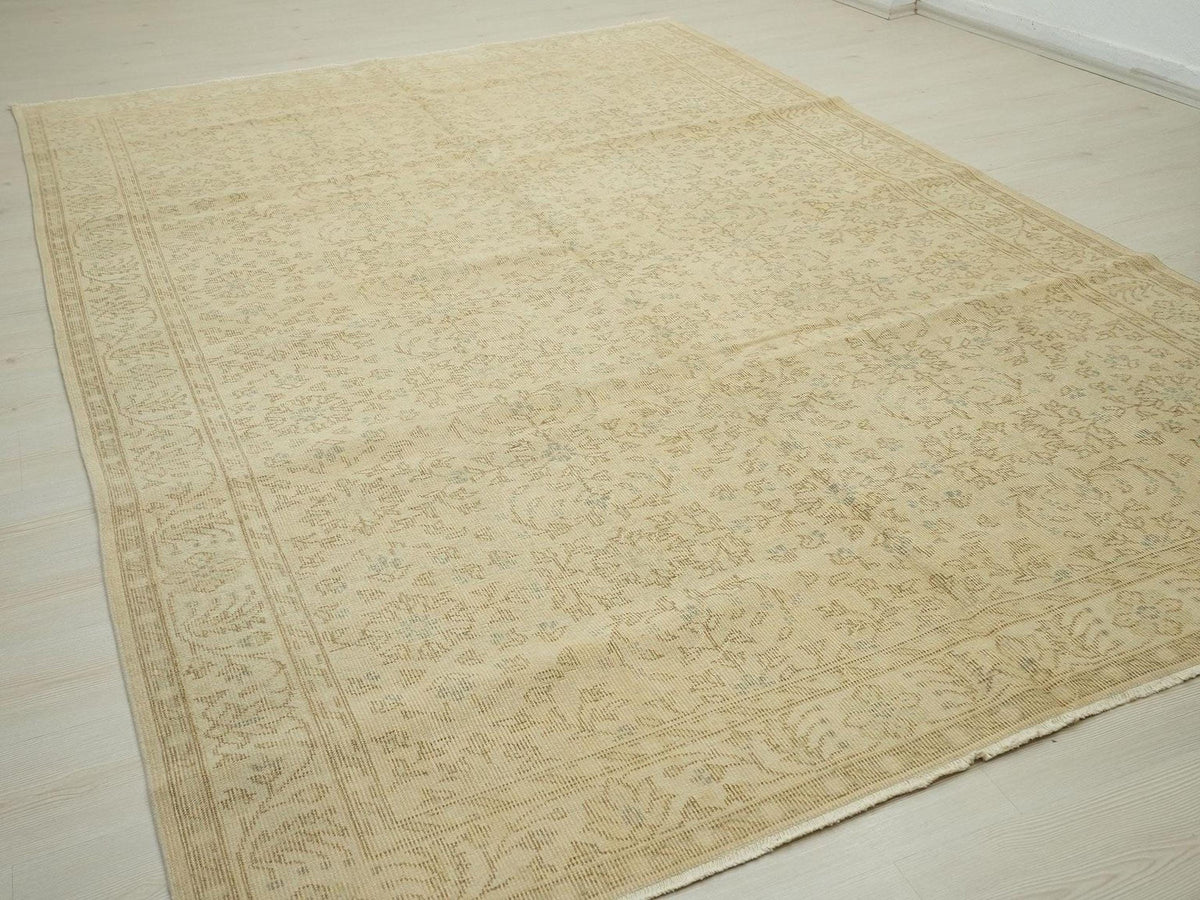 Vintage Turkish Handmade Oushak Rug: 7'X10.5' Ft,Neutral Colors Home Living Decor Floral Rugs