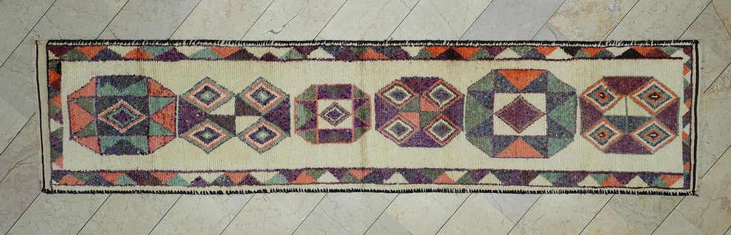 Handmade Turkish Anatolian Wool Rug Runner:  Farmhouse Decor Long Rugs 2,7"x12" Feet.