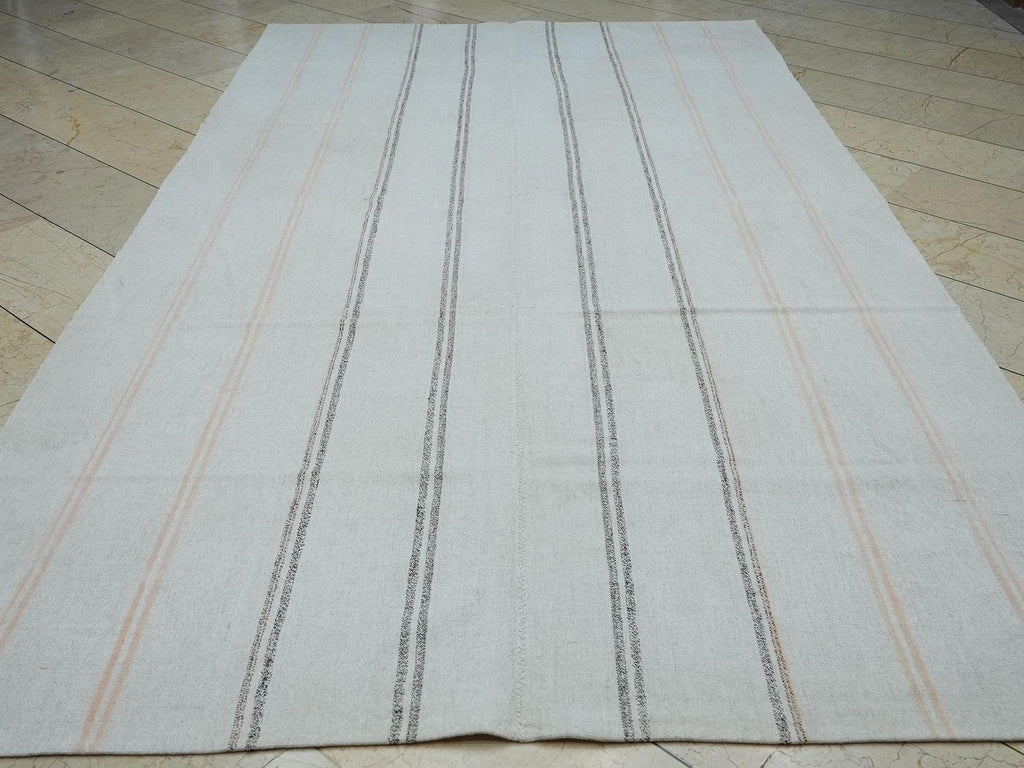 Sweden Style Striped Turkish Kilim Rug,7x12 Natural ivory Gray Home Living Decor Rugs