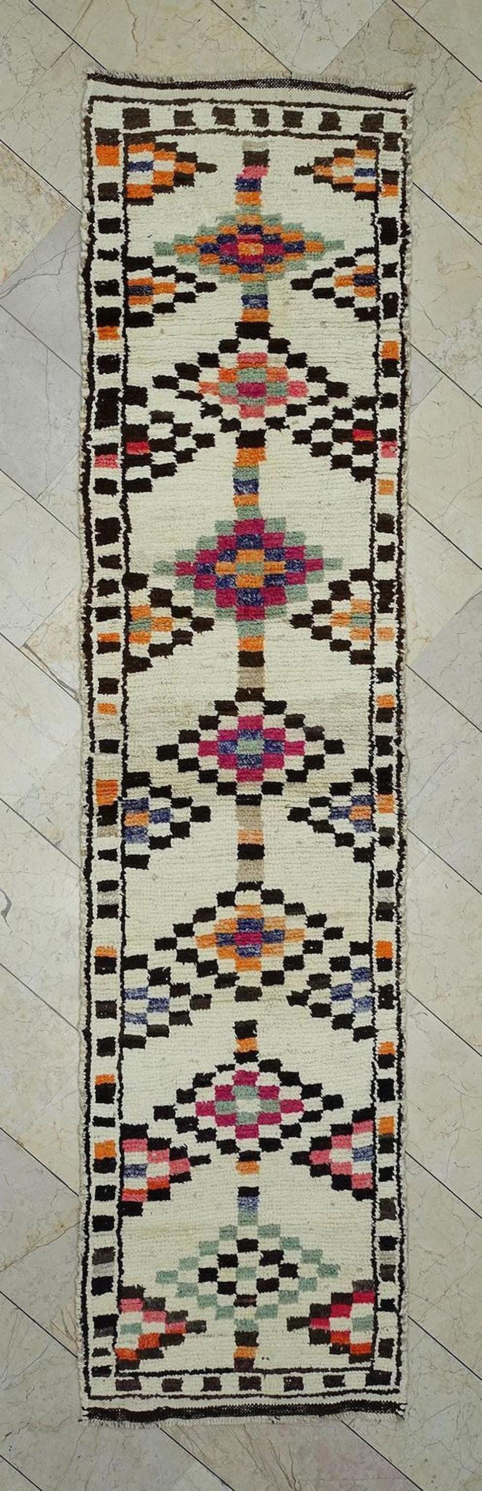 Neutral Color Handmade Wool Rug Runner: Mid Century Modern Farmhouse Decor Rugs, 2.6x10.9 Ft
