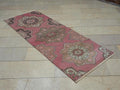 Salmon Pink Oushak Rug Runner: Vintage Turkish Wool Carpet Rugs, 2,6"x7" Feet.