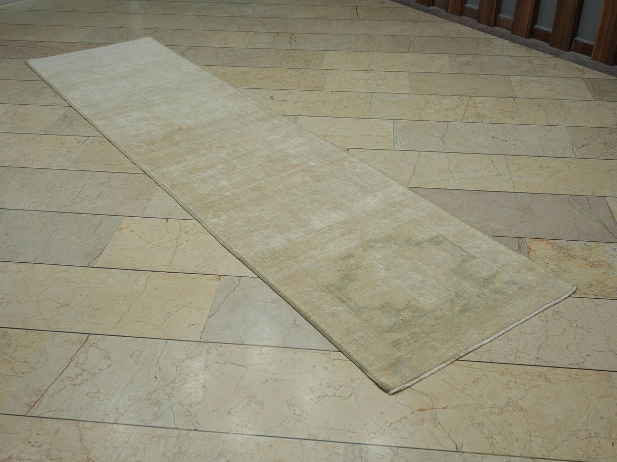 Narrow Mid Century Modern Rug Runner: 2.5x9.8 Ft,Faded Color Turkish Vintage Rugs
