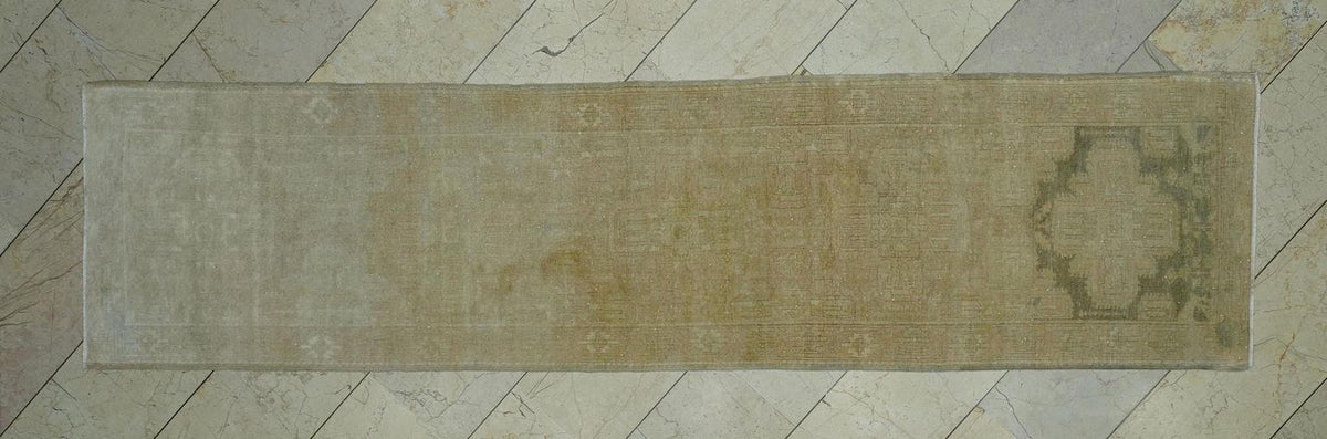 Narrow Mid Century Modern Rug Runner: 2.5x9.8 Ft,Faded Color Turkish Vintage Rugs