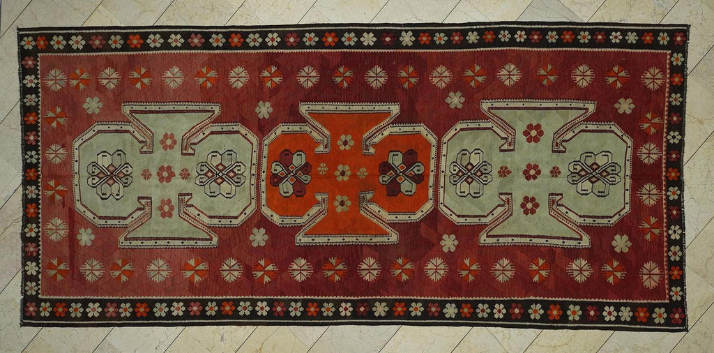 Old Turkish Kilim Rug: 5,6x11,9 Feet, Antique Home Decor Handwoven Area Rugs.