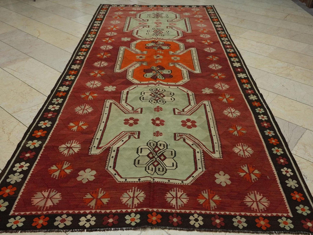 Old Turkish Kilim Rug: 5,6x11,9 Feet, Antique Home Decor Handwoven Area Rugs.