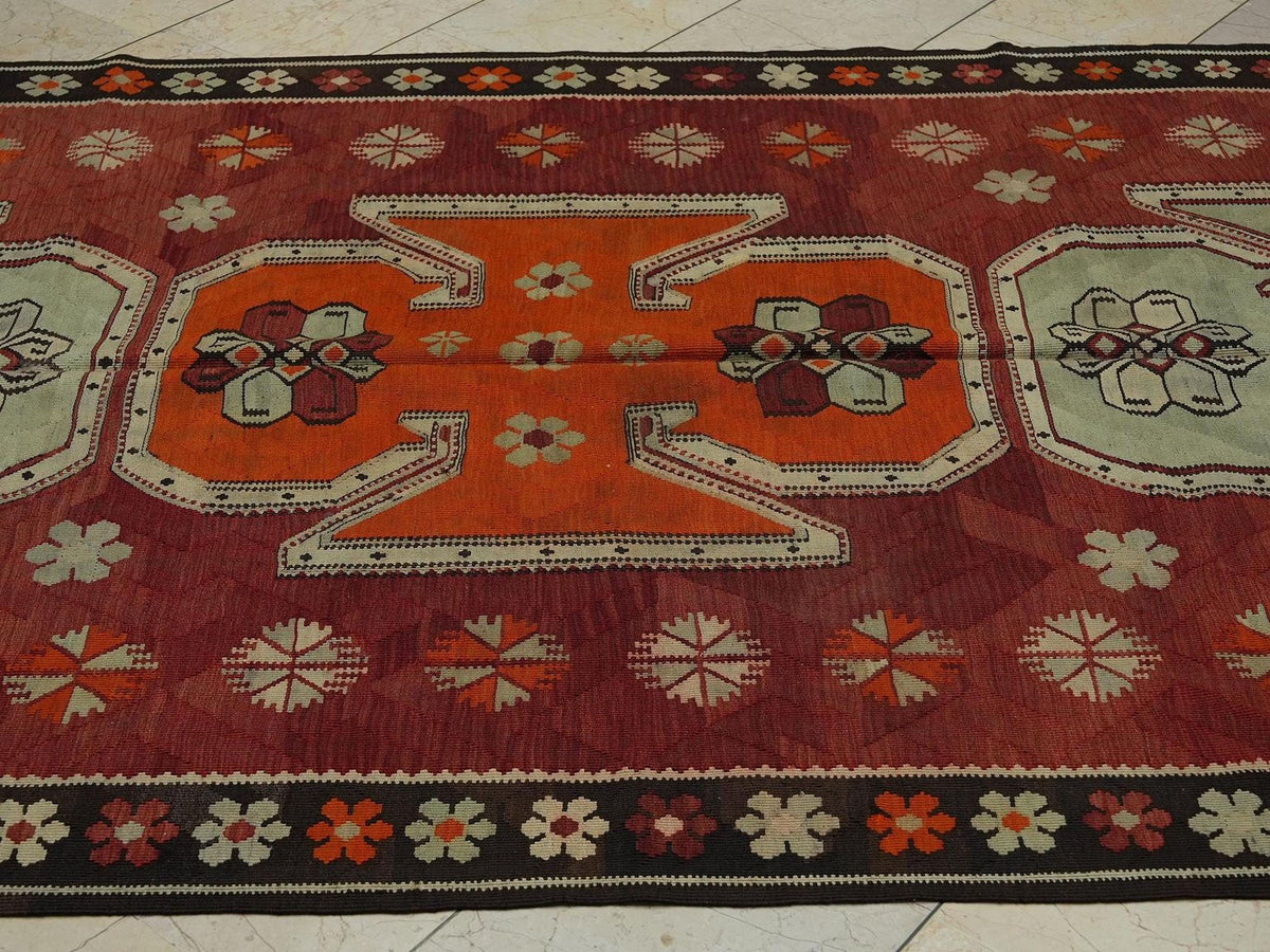 Old Turkish Kilim Rug: 5,6x11,9 Feet, Antique Home Decor Handwoven Area Rugs.