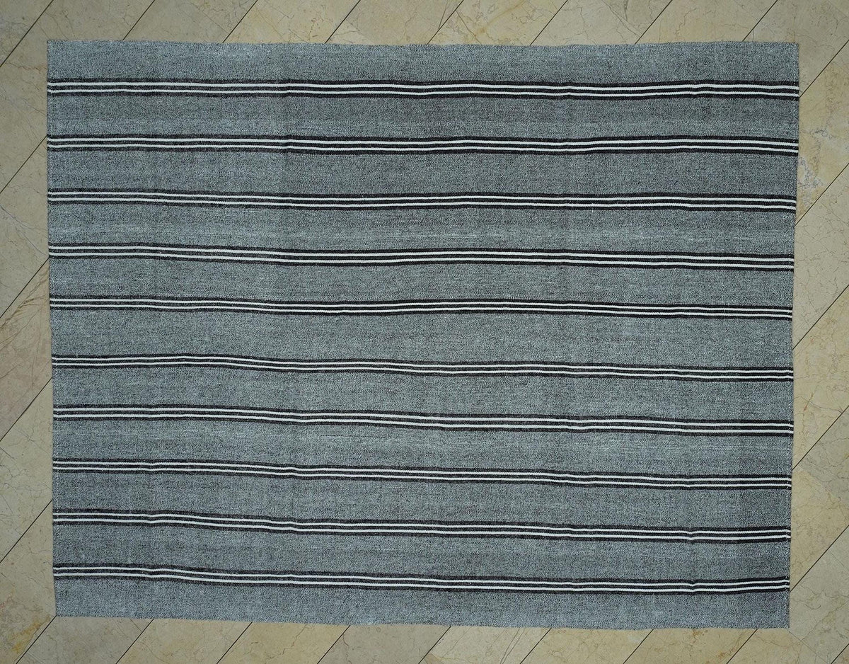 Scandinavian Style Outdoor Decor: Turkish Kilim Rug,Natural Gray Flat Weave Rugs, 7.4x9.5 ft.
