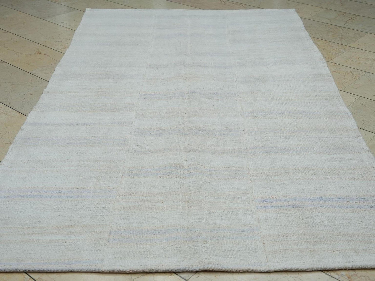 Scandinavian Home Style Handmade Hemp Kilim Rug: 5x9 Vintage Turkish Stripe Rugs.