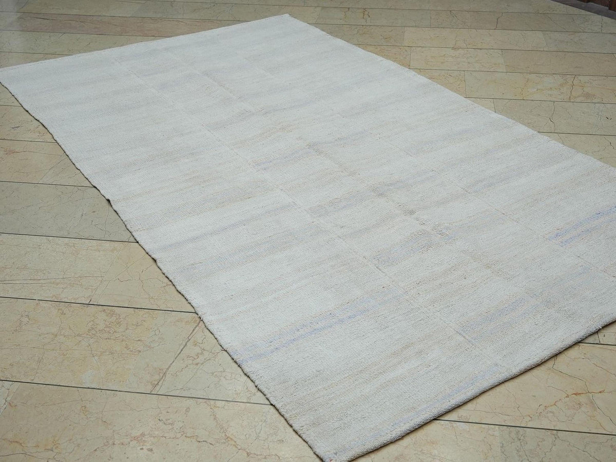 Scandinavian Home Style Handmade Hemp Kilim Rug: 5x9 Vintage Turkish Stripe Rugs.