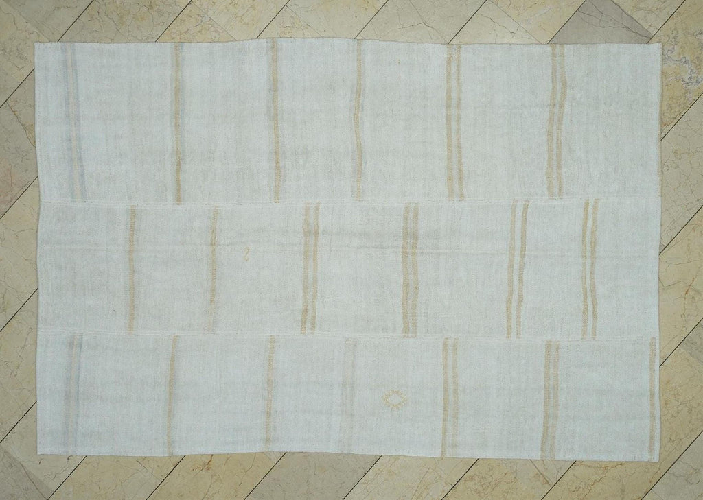 Sweden Home Style Patchwork Hemp Kilim Rug: 5.6 x 8.3 ft, Broken Stripe Rugs.