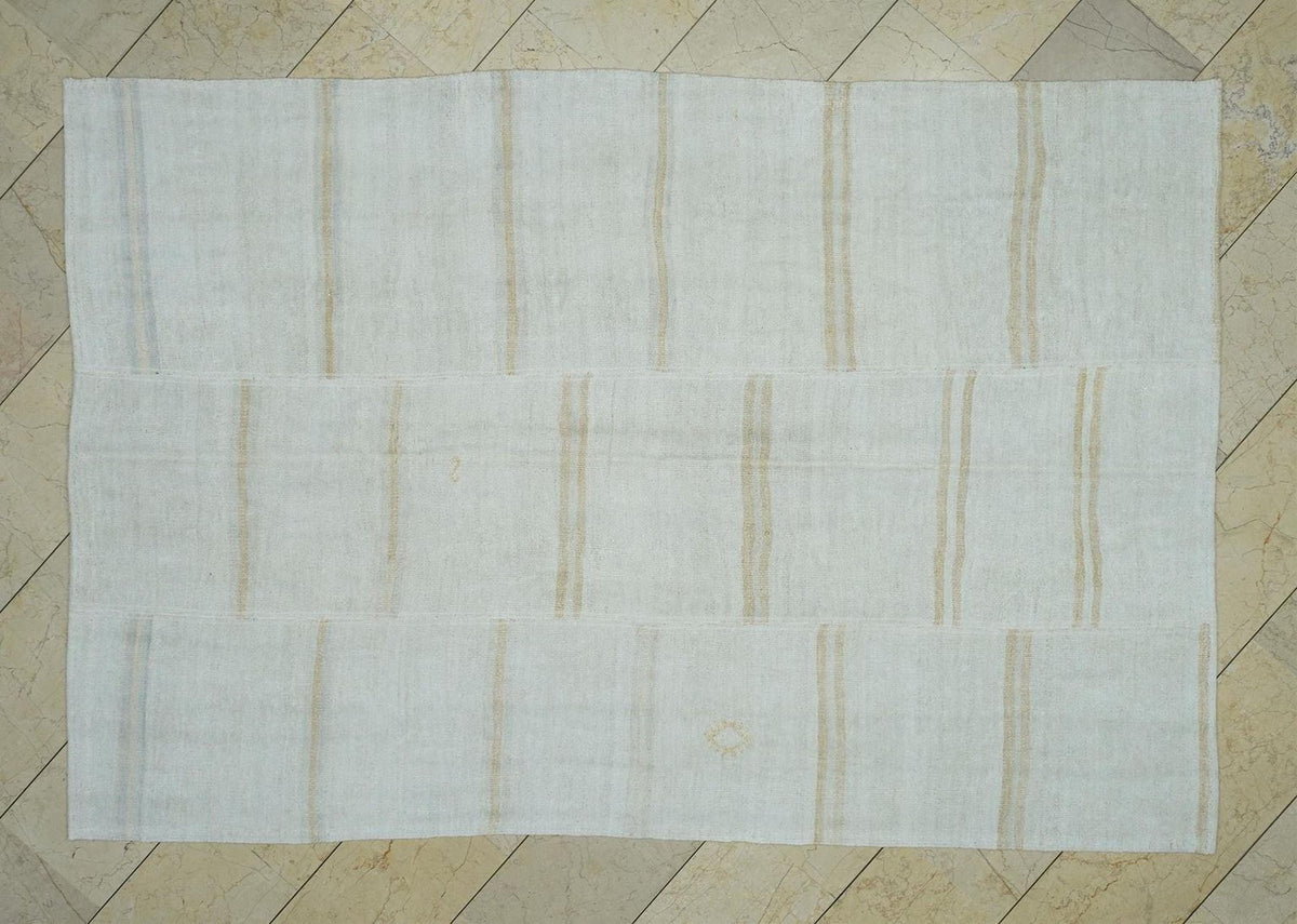 Sweden Home Style Patchwork Hemp Kilim Rug: 5.6 x 8.3 ft, Broken Stripe Rugs.