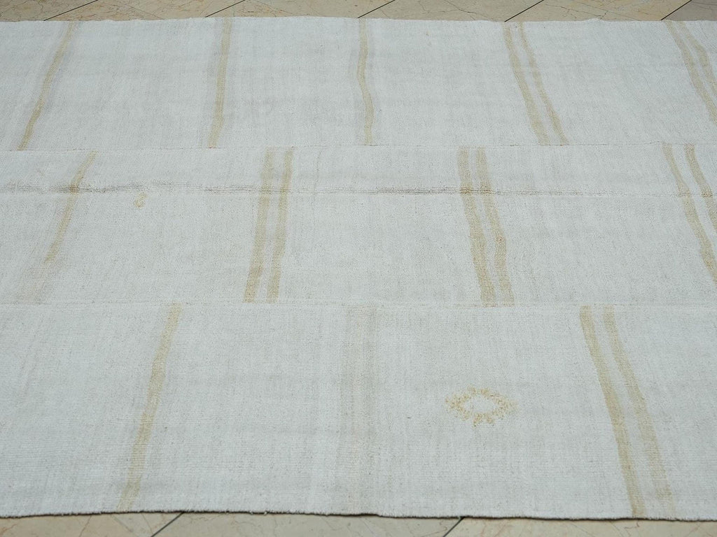 Sweden Home Style Patchwork Hemp Kilim Rug: 5.6 x 8.3 ft, Broken Stripe Rugs.