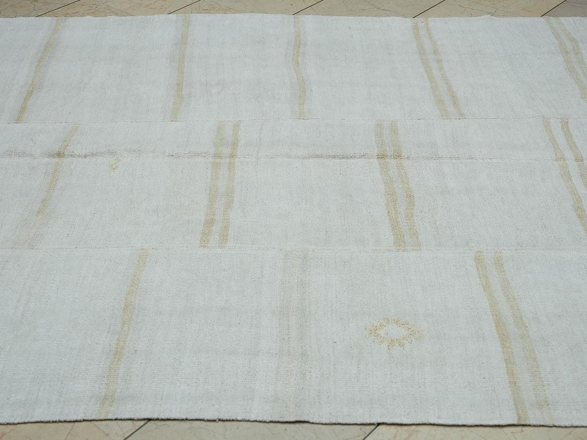 Sweden Home Style Patchwork Hemp Kilim Rug: 5.6 x 8.3 ft, Broken Stripe Rugs.