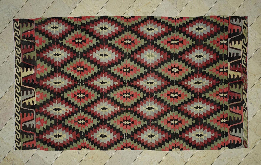Vintage Turkish Kilim Rug: 6.5"x11.6" Handwoven Flat-weave Rugs