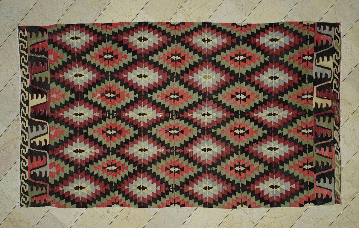 Vintage Turkish Kilim Rug: 6.5"x11.6" Handwoven Flat-weave Rugs