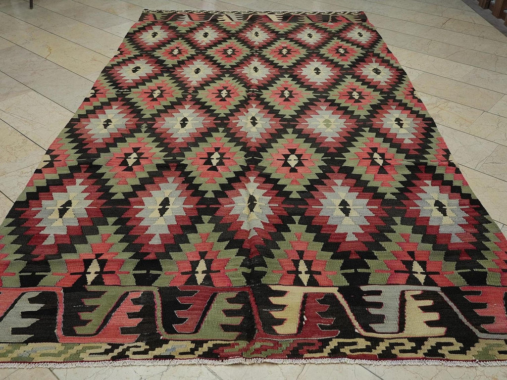 Vintage Turkish Kilim Rug: 6.5"x11.6" Handwoven Flat-weave Rugs