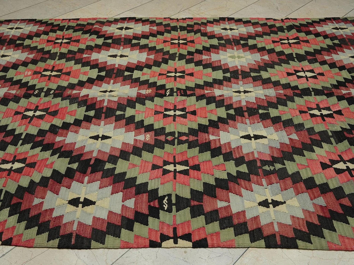Vintage Turkish Kilim Rug: 6.5"x11.6" Handwoven Flat-weave Rugs