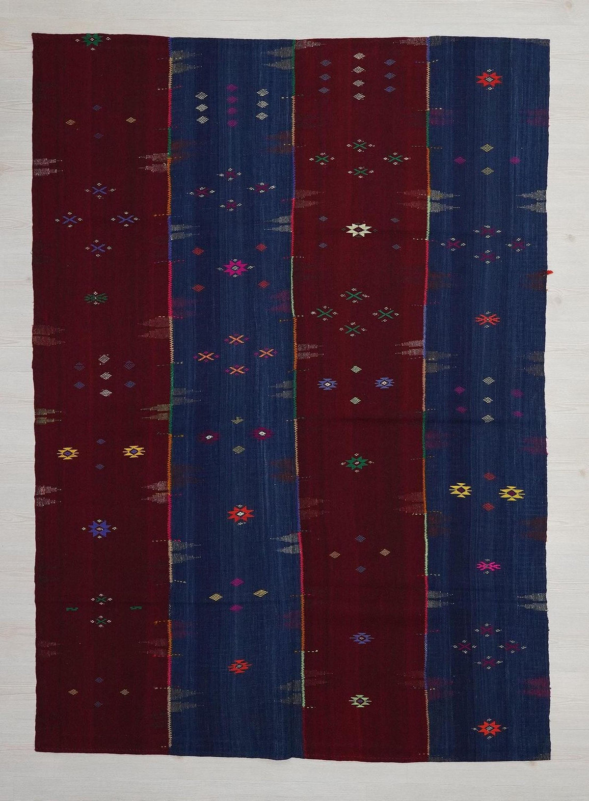Vintage Turkish Kilim Rug: Red and Blue Flat Weave Rugs 5.7x8 ft.