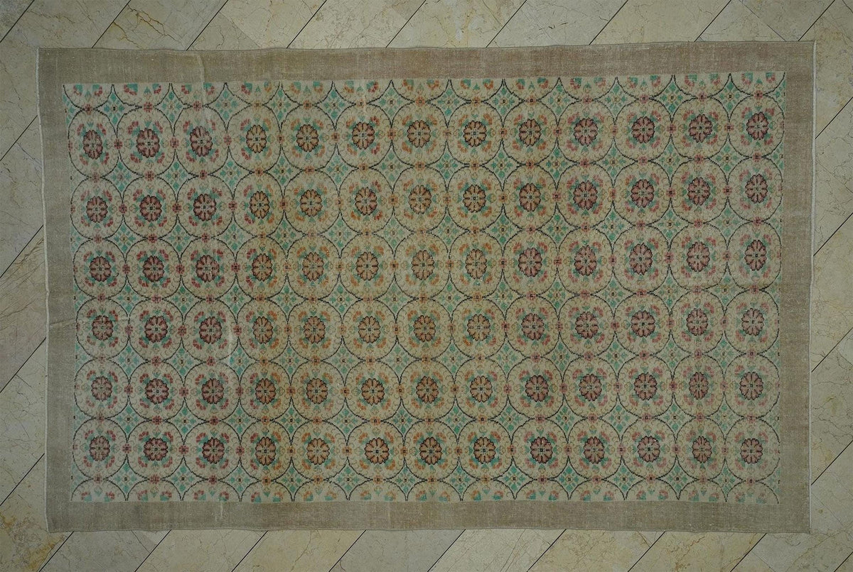 Vintage Large Oushak Rug: 6.4x10.3 Feet,Seasonal Decor Handwoven Turkish Rugs.