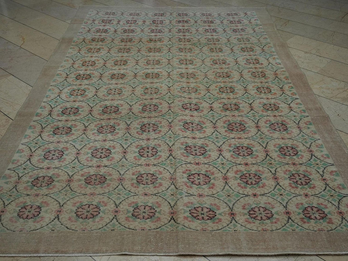 Vintage Large Oushak Rug: 6.4x10.3 Feet,Seasonal Decor Handwoven Turkish Rugs.