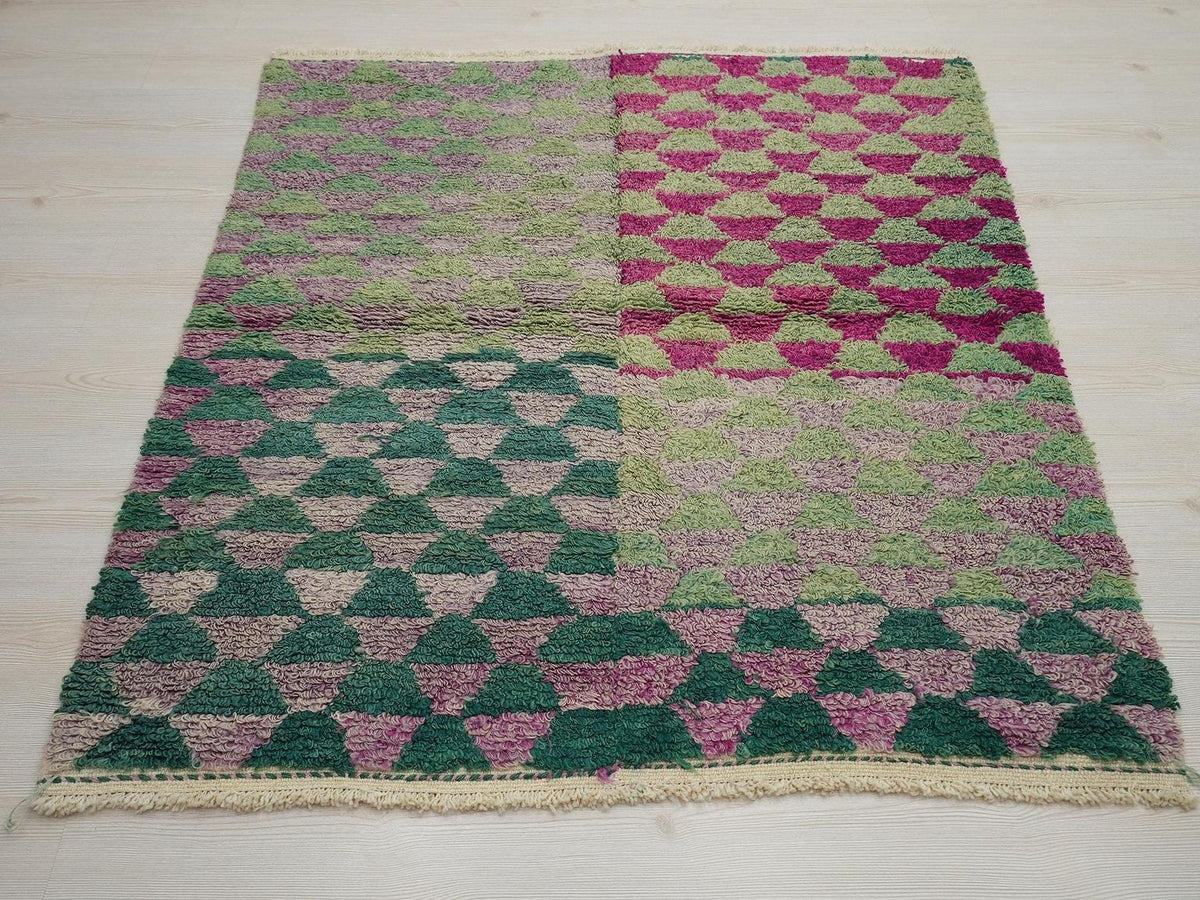 Vintage Tulu Rug: Small Purple & Green Wool Woven Home Living Decor Rugs 3.6x4.5 ft.