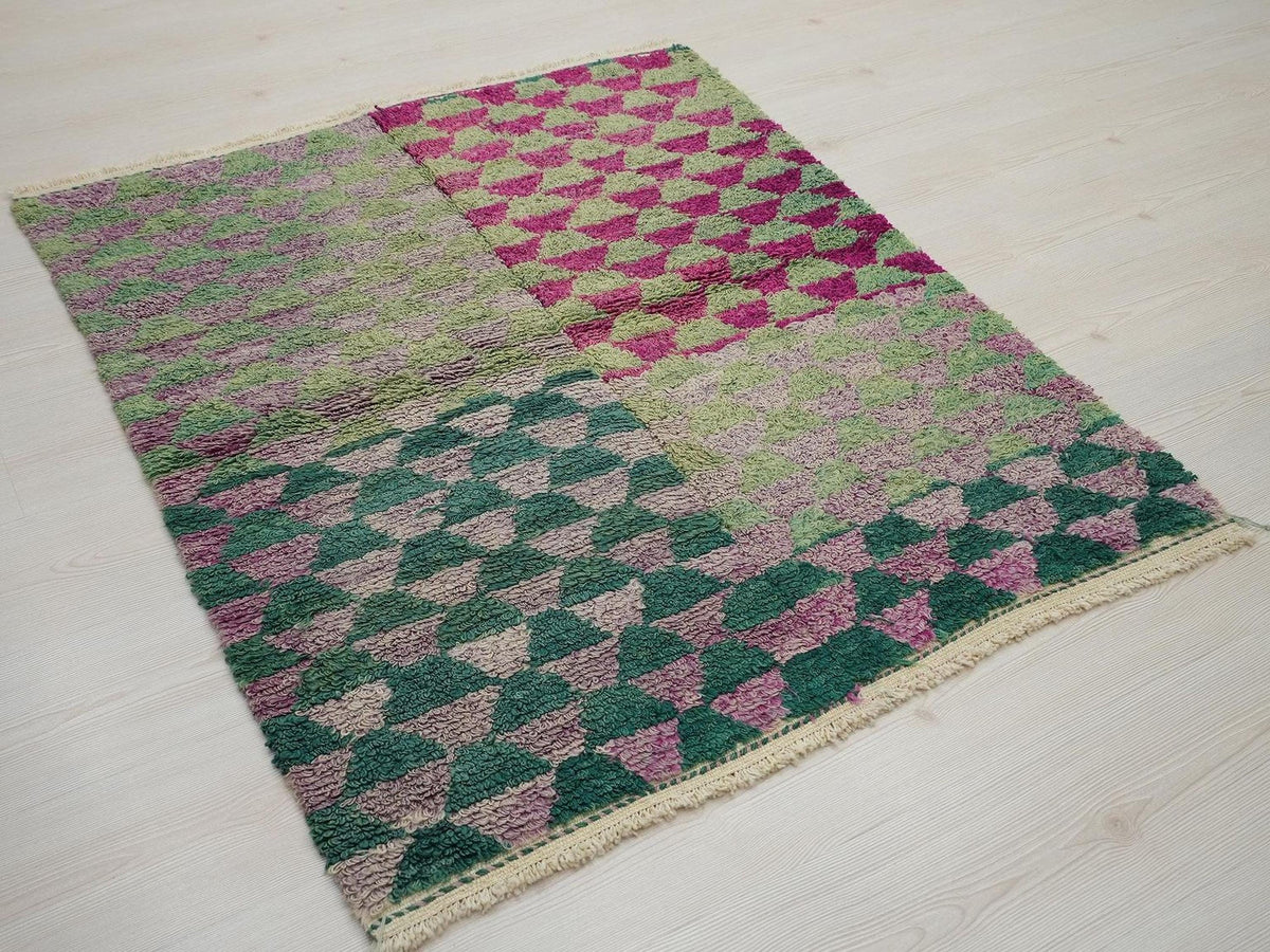 Vintage Tulu Rug: Small Purple & Green Wool Woven Home Living Decor Rugs 3.6x4.5 ft.