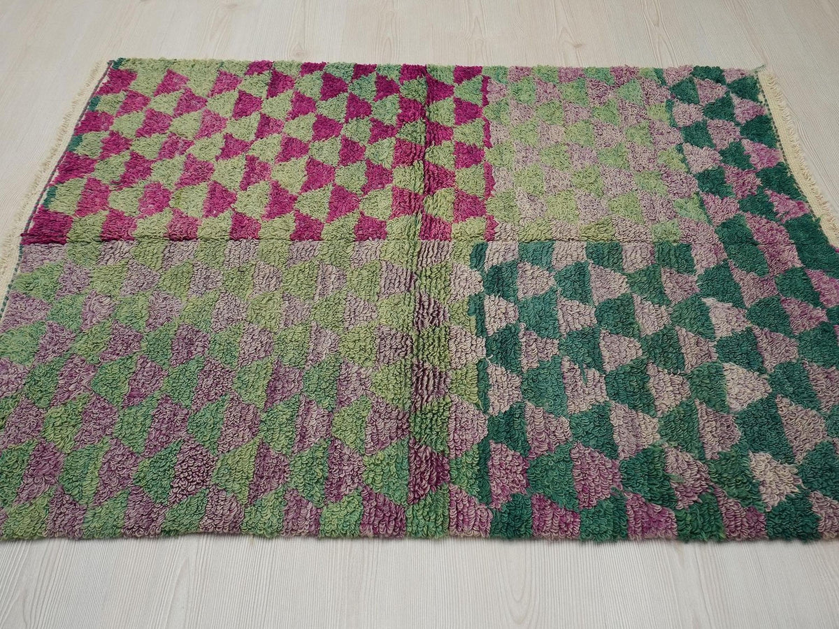 Vintage Tulu Rug: Small Purple & Green Wool Woven Home Living Decor Rugs 3.6x4.5 ft.