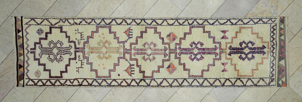 Moroccan Style Handmade Turkish Wool Rug Runner: 3x11 Neutral Color Rugs.