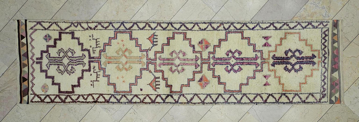 Moroccan Style Handmade Turkish Wool Rug Runner: 3x11 Neutral Color Rugs.