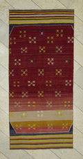 Red Kilim Runner: Vintage Turkish Handmade Wool Rug 3,9"x8,3" Feet.