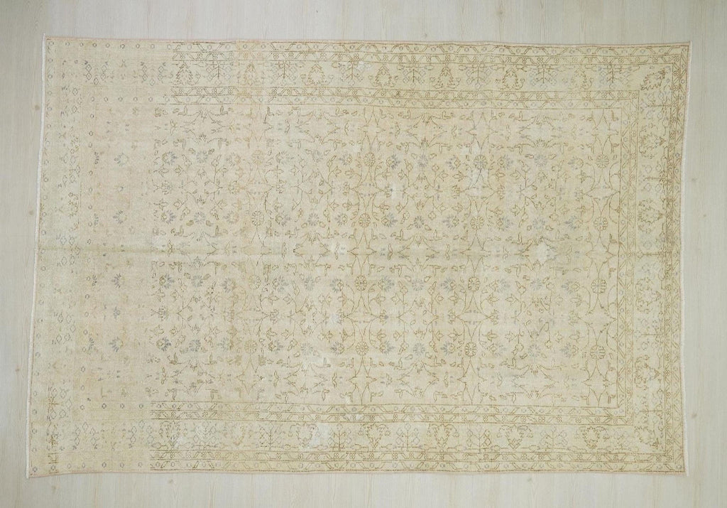 Large Vintage Oushak Rug: 6.9"x10.5' Pastel Bohemian Turkish Carpet