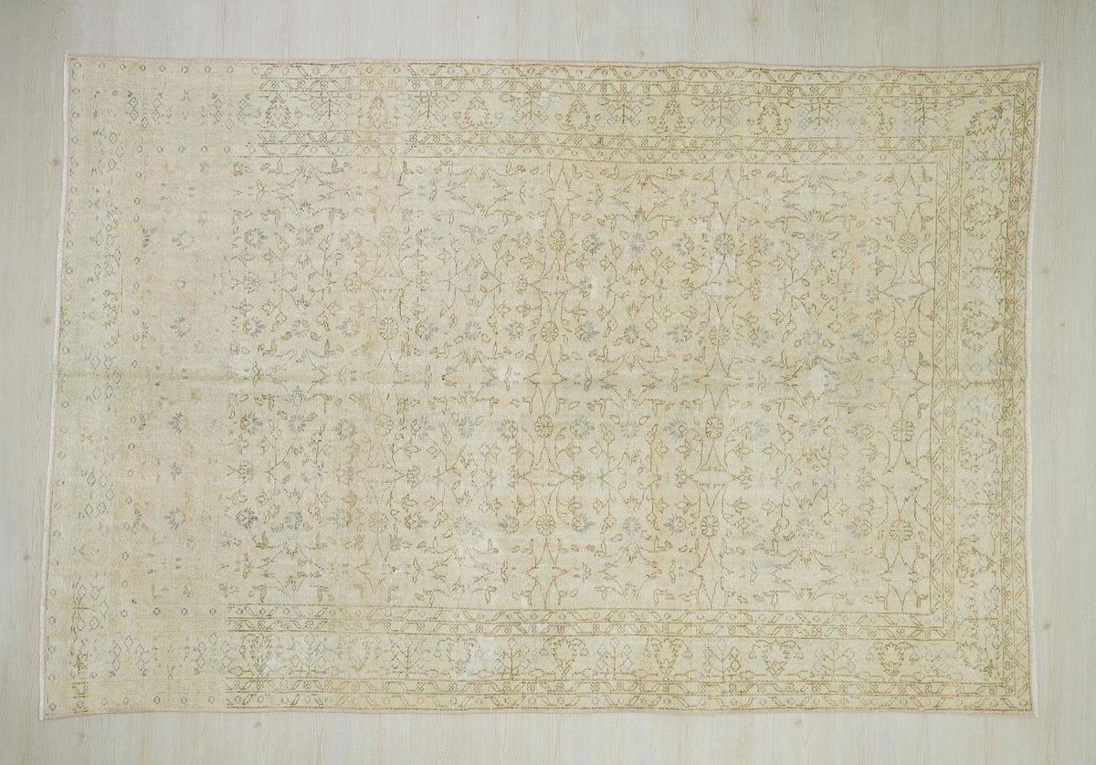 Large Vintage Oushak Rug: 6.9"x10.5' Pastel Bohemian Turkish Carpet