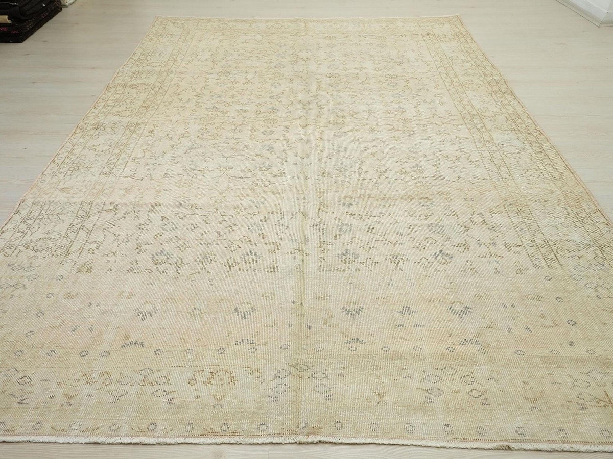 Large Vintage Oushak Rug: 6.9"x10.5' Pastel Bohemian Turkish Carpet