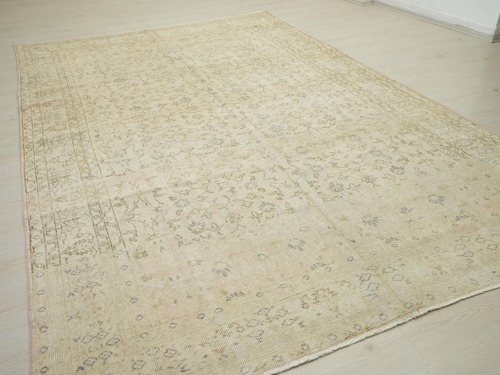 Large Vintage Oushak Rug: 6.9"x10.5' Pastel Bohemian Turkish Carpet