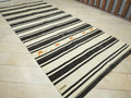 Striped Turkish Kilim Rug: Mid-Century Modern Farmhouse Decor Natural Rugs, 6,1x13,8 Feet.