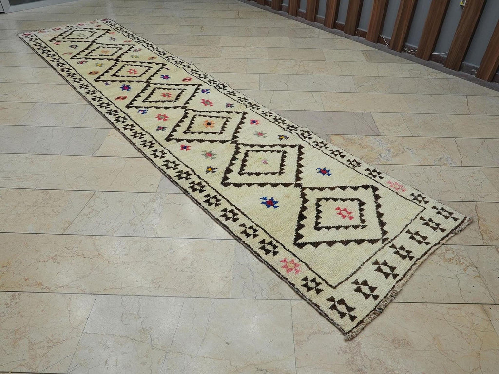 3x13 Neutral Color Turkish Wool Rug Runner: Long Hallway Decor Rugs.