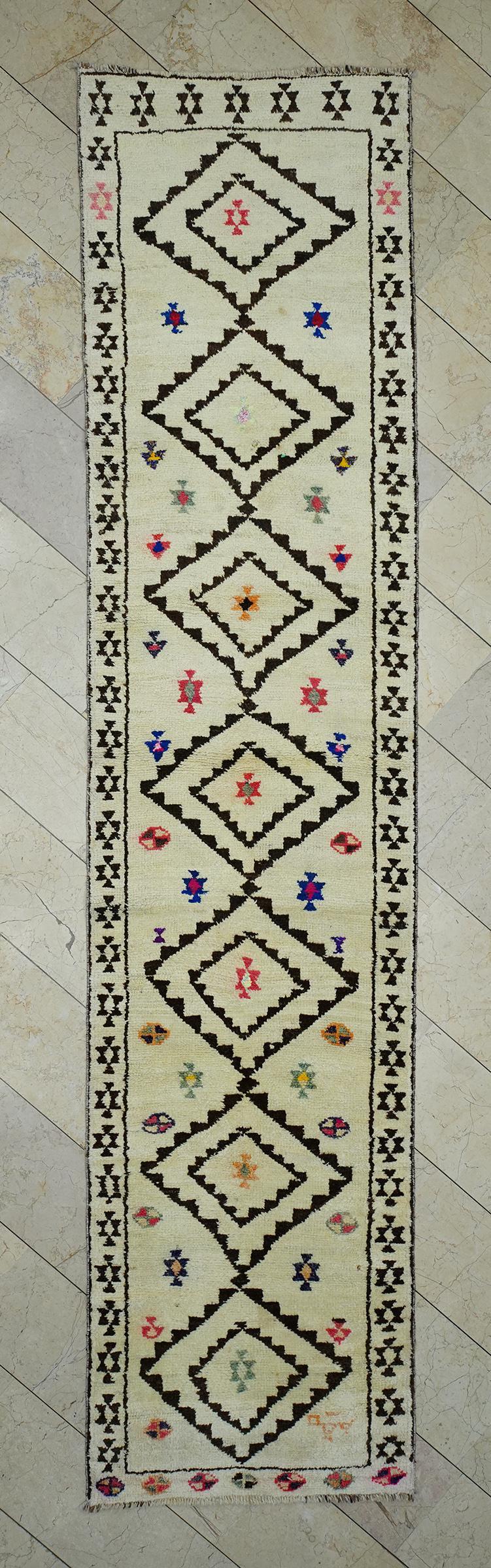 3x13 Neutral Color Turkish Wool Rug Runner: Long Hallway Decor Rugs.