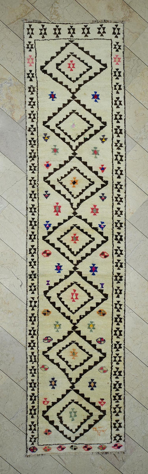 3x13 Neutral Color Turkish Wool Rug Runner: Long Hallway Decor Rugs.